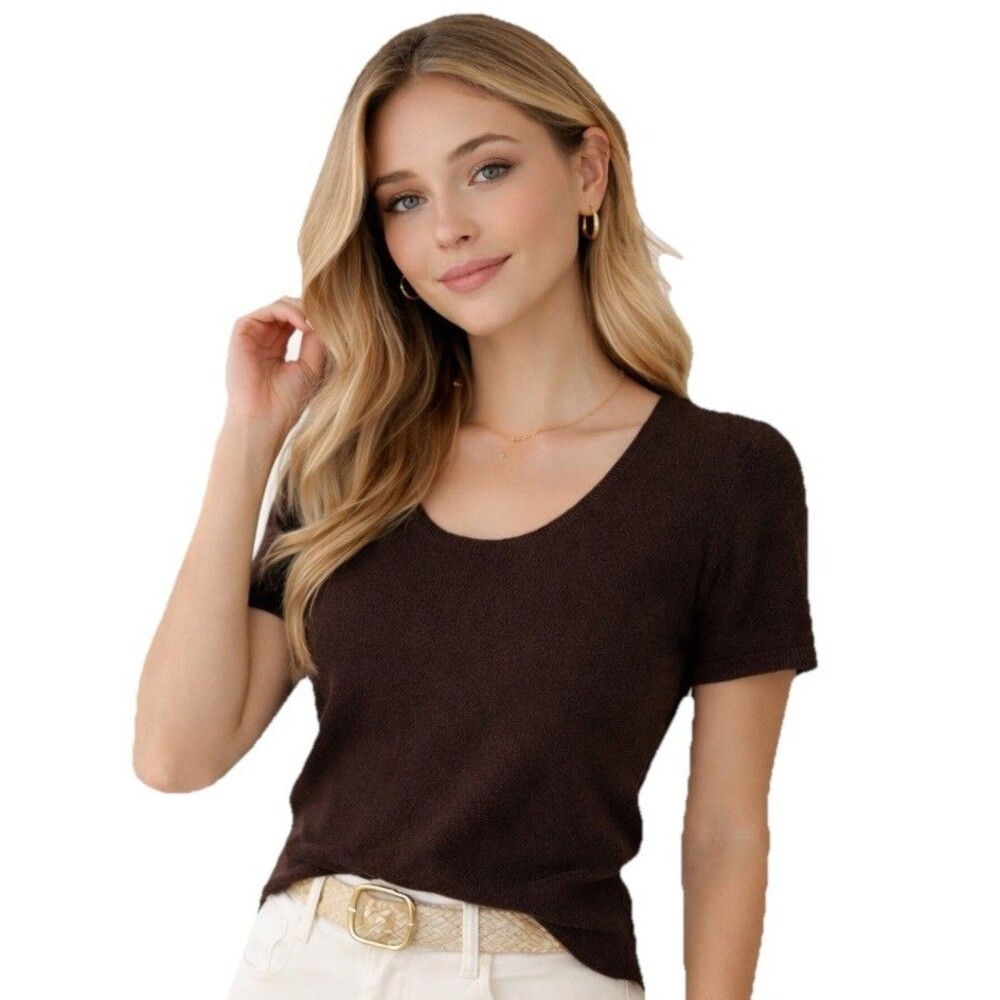 Fedeli Chocolate Brown Short‎ Sleeve Knit Italian Cashmere Sweater